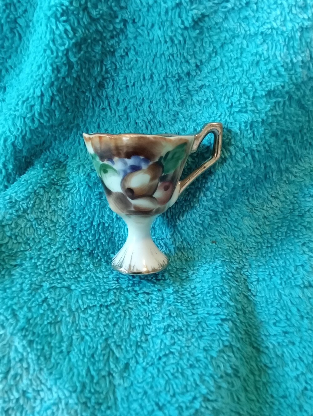 #1537 Hand-Painted Porcelain Pedestal Cup in Brown and Green
